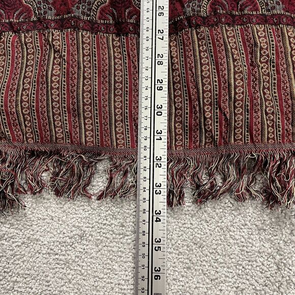 Dressbarn Maxi Skirt Women 14 Red Paisley Tasseled Back Slit Rayon Elastic Waist - Picture 8 of 12